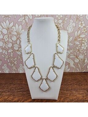 Kendra Scott Harlow Statement Necklace Gold Iridescent White Opalite Glass